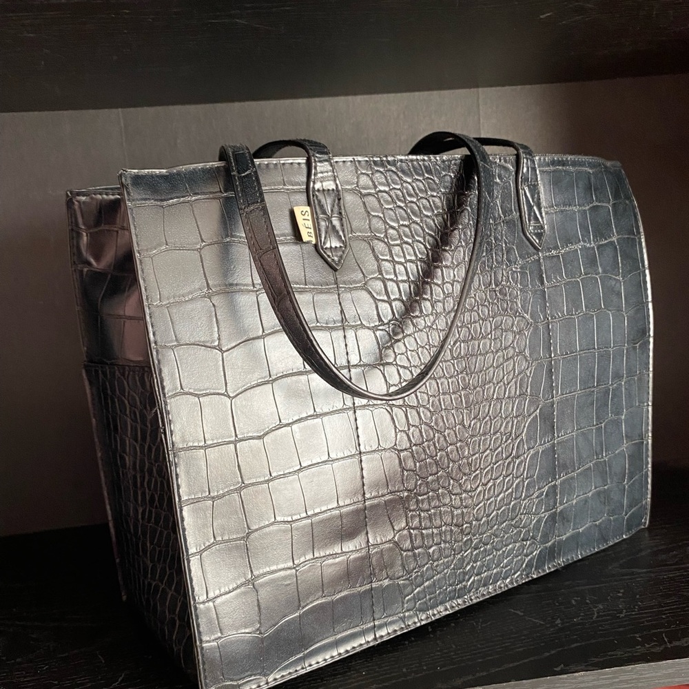 Black Croc Work Tote